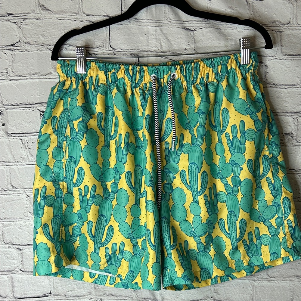 Boards Cactus Print Green and Yellow Men's Swimtrunks size XL